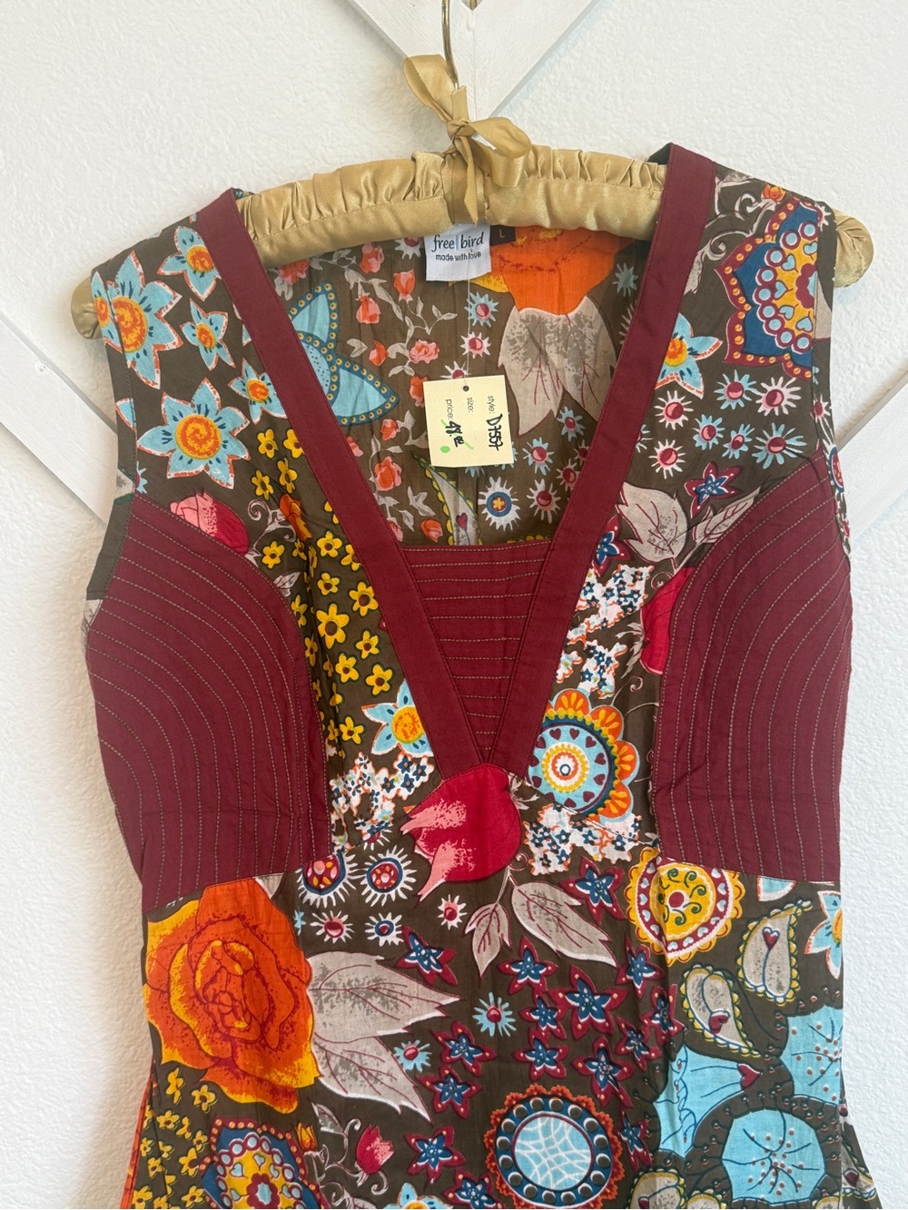 Free Bird Patchwork Boho Tunic Dress – 100% Cotton (Made in India) Floral Large - Picture 3 of 7